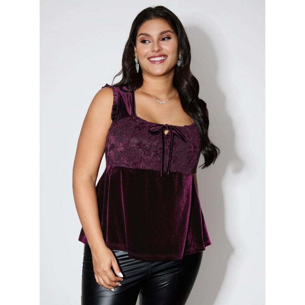 BloomChic Eggplant Velvet Lace Front Tie Shirred Tank Top Witchy Goth Plus 18-20
